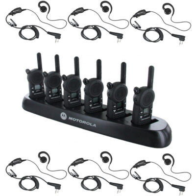 Motorola CLS1410 Radio Six Pack + Two Multi Chargers + Six Swivel Earpieces